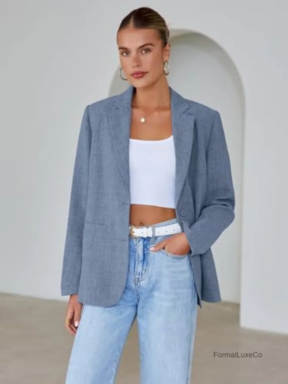 Oversized Open Front Blazer with Pockets